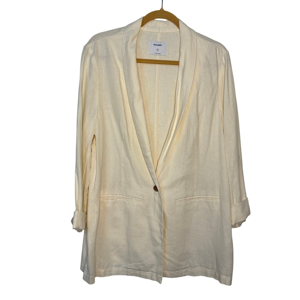NWT Old Navy Women Linen Blend Blazer Sea Salt Cream Shawl Collar Womens L